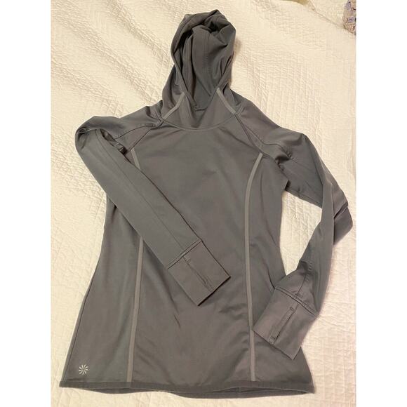 Athleta Plush Tech Gray Running Pullover Hooded Size Small Long Sleeve NEW - Picture 6 of 11